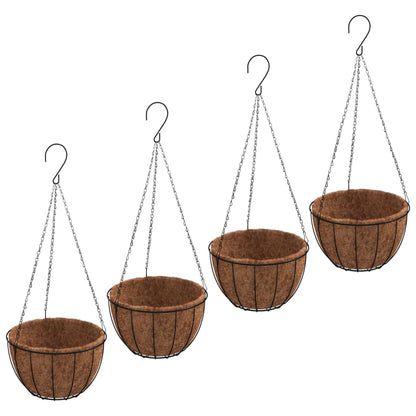 Macetas Colgantes 4 Uds Revestimiento Coco Acero Negro Ø35x52cm_0