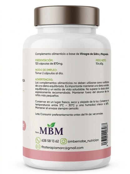 Bisglicinato de magnesio Confiavit magnesio + calcio + vinagre de sidra 120 cápsulas_2