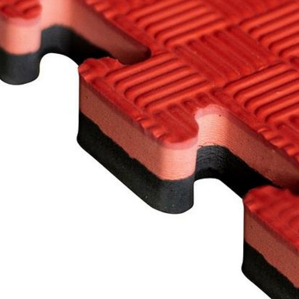 Tatami Puzzle 2,5cm 100x100cm, Pack 4 Unidades – Alta Densidad Negro/rojo