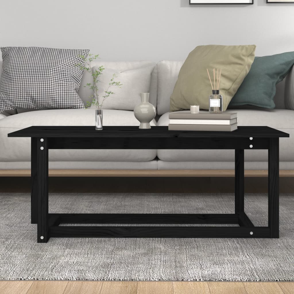 Mesa De Centro De Madera Maciza De Pino Negro 110x55x45 Cm_3