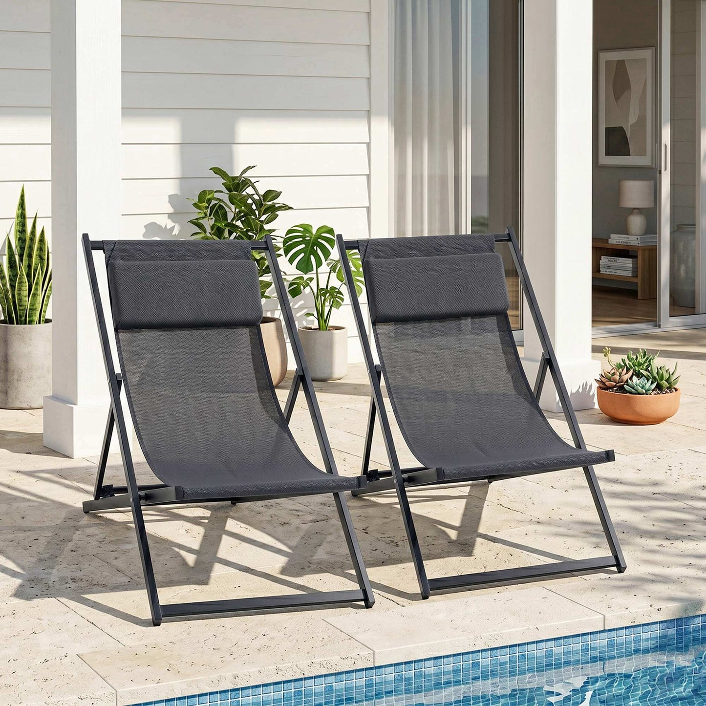 Outsunny Conjunto De 2 Tumbonas Plegables De Aluminio 58x96,5x91,5 Cm Gris_1