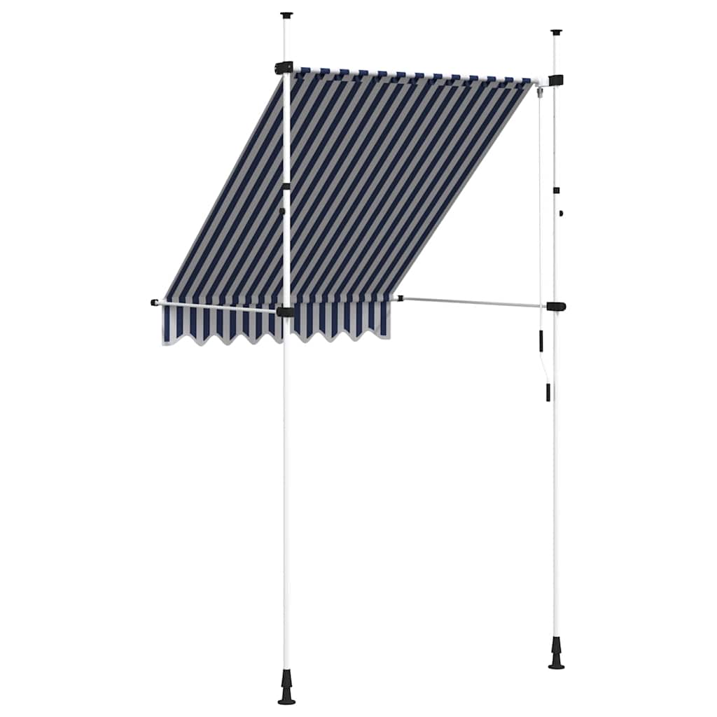 Toldo Manual Retráctil 150 Cm Azul Y Blanco A Rayas_4
