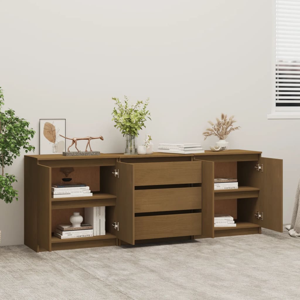 Armario Auxiliar Marrón Miel Madera Maciza De Pino 180x36x65 Cm_2