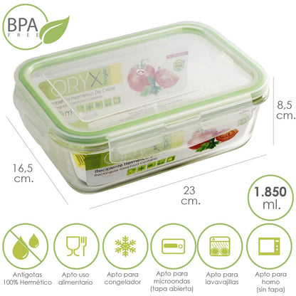 Recipiente Hermetico Cristal Rectangular 1850 Ml. 23 X 16.5 X 8.5 (alt) Cm._0