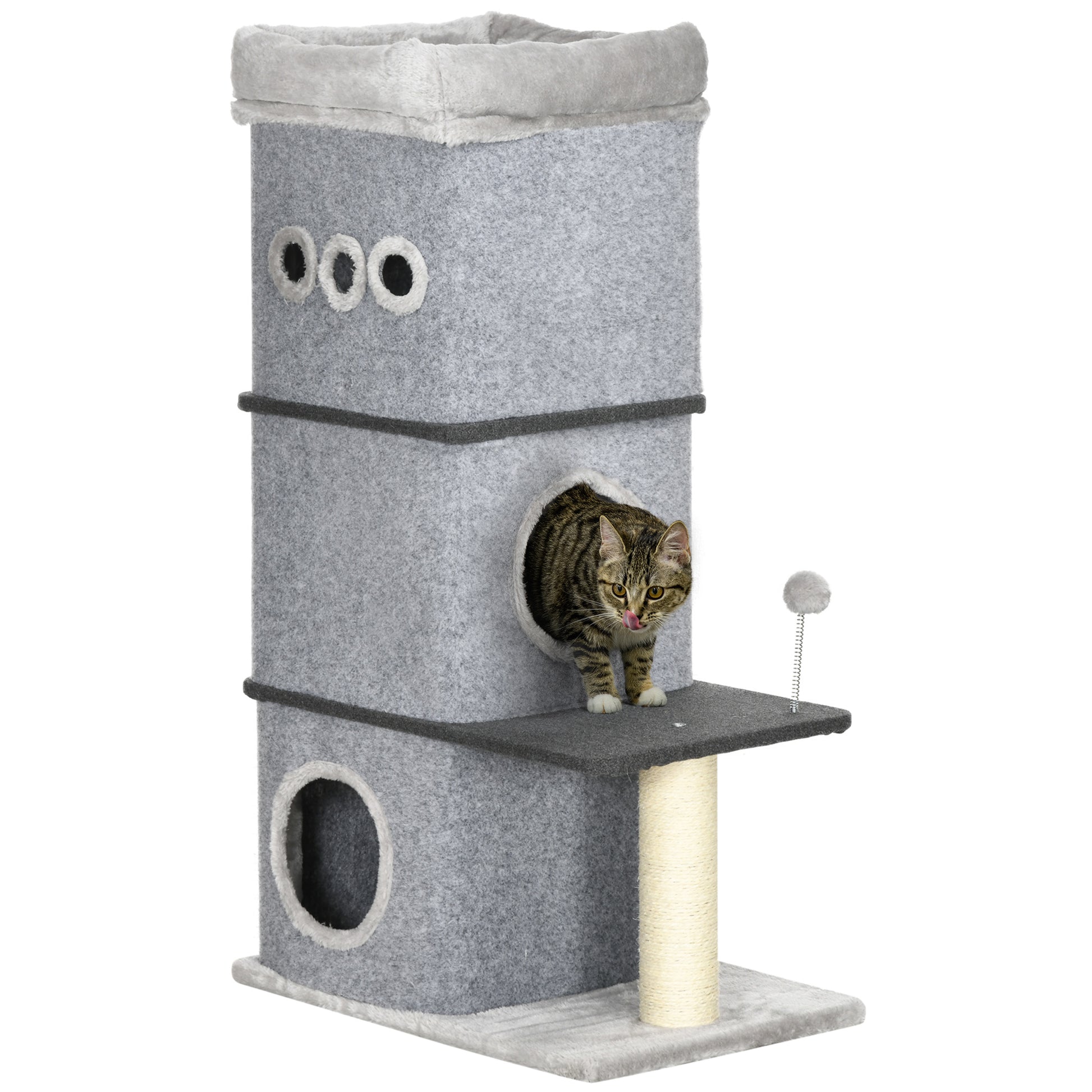 Pawhut Barril Rascador Para Gatos De 3 Niveles Altura 102 Cm Con Poste De Sisal_0