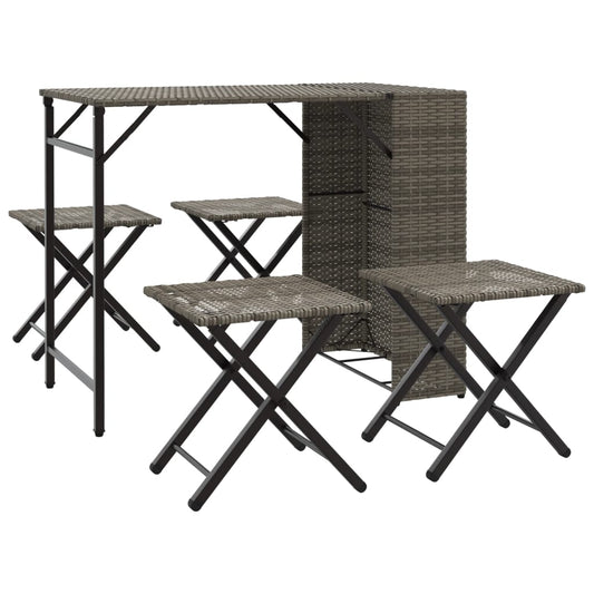 Juego De Comedor De Jardín Plegable 5 Piezas Ratán Pe Gris / Vetonek_0
