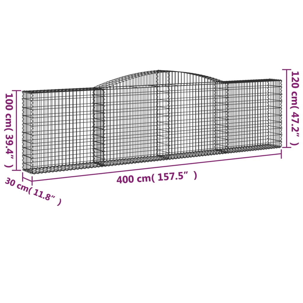 Cestas De Gaviones 2 Uds Forma De Arco Hierro 400x30x100/120 Cm_5