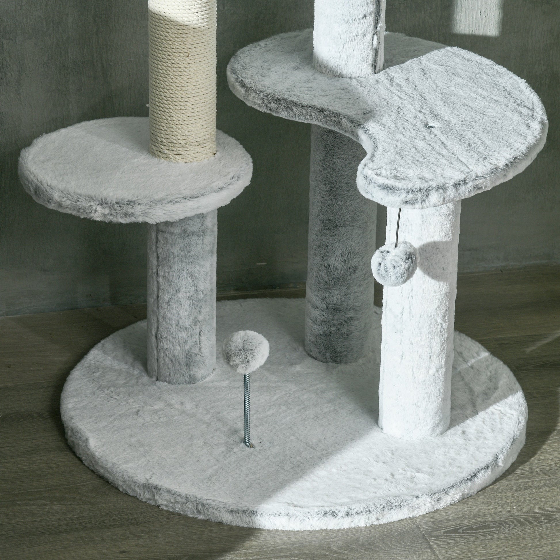 Pawhut Árbol Rascador Para Gatos De Suelo A Techo Ajustable Ø60x225-255 Cm Gris_3