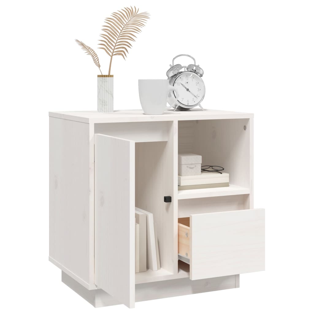 Mesita De Noche Madera Maciza De Pino Blanco 50x34x50 Cm_3