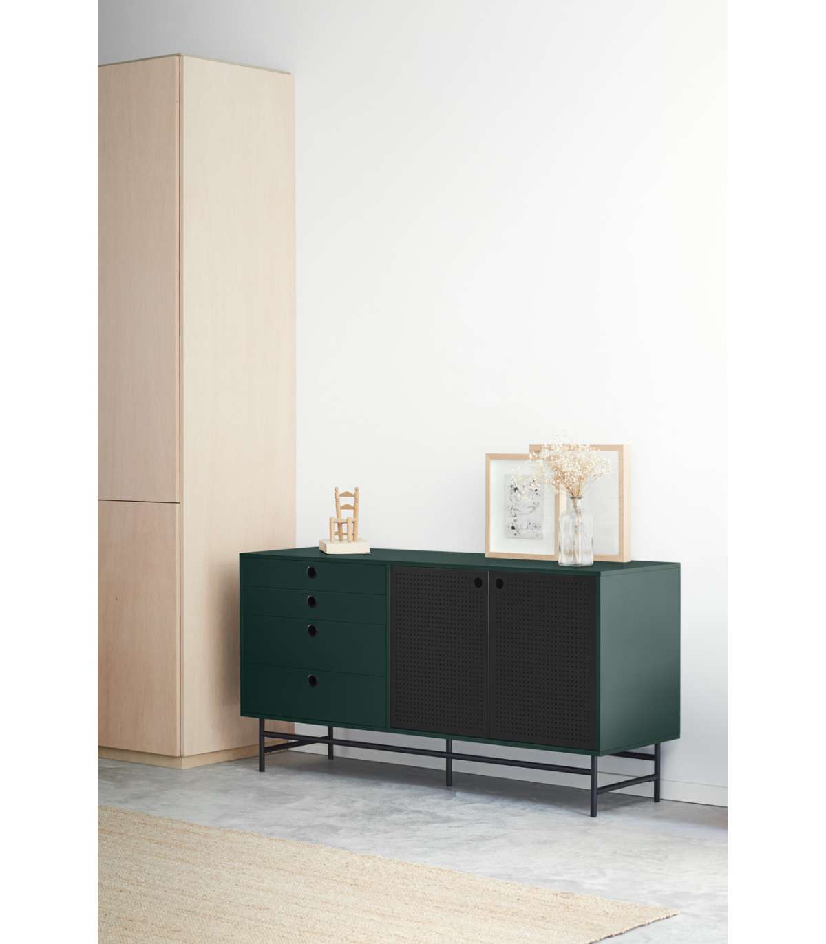 Mueble Aparador Para Comedor Modelo Punto 2 Puertas 4 Cajones Acabado Verde/negro, 47cm(ancho) 77cm(alto) 150cm (largo)_4