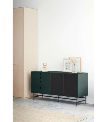 Mueble Aparador Para Comedor Modelo Punto 2 Puertas 4 Cajones Acabado Verde/negro, 47cm(an_4