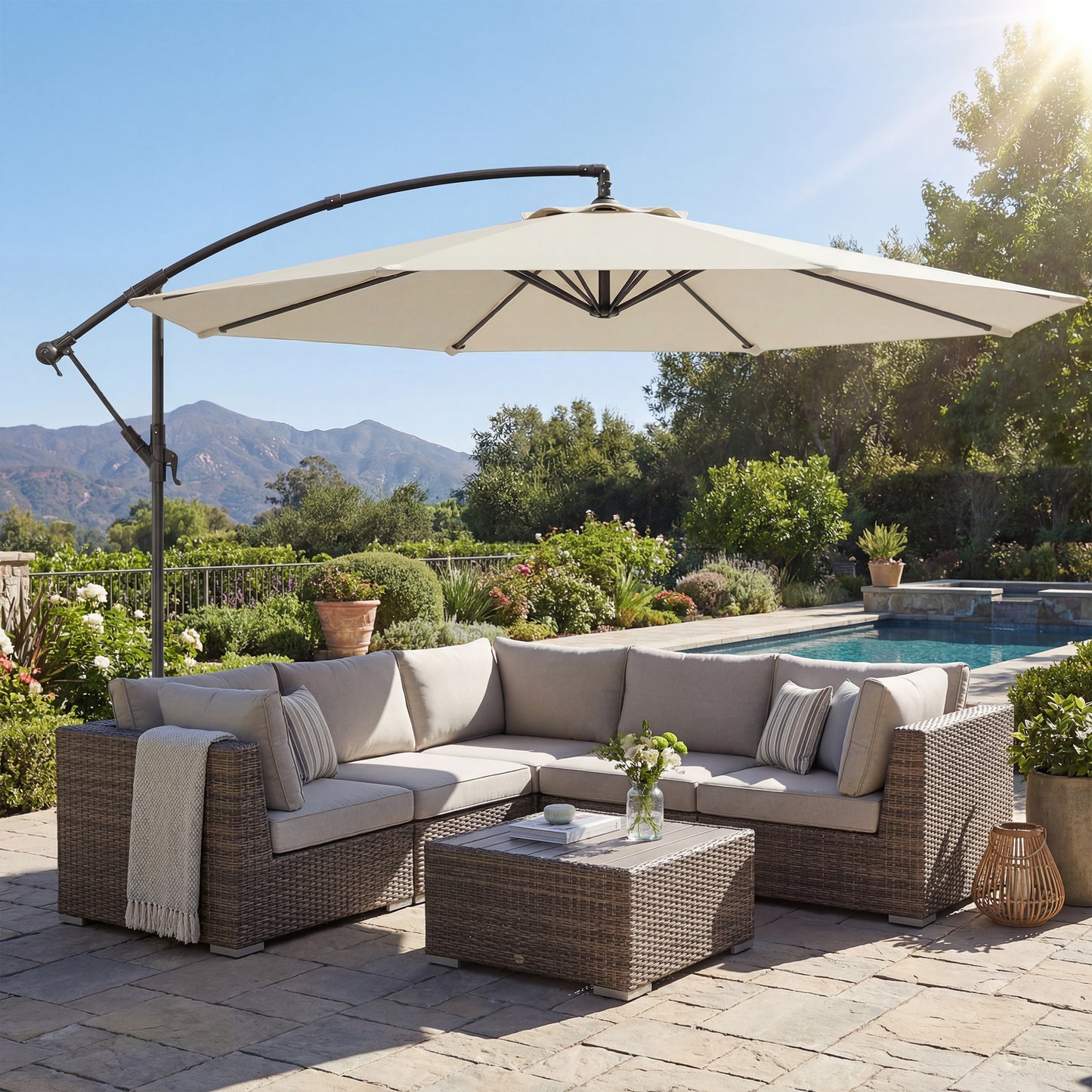 Outsunny Parasol Excéntrico Ø300 Cm Con Base Cruzada Toldo Ajustable Y Manivela_1
