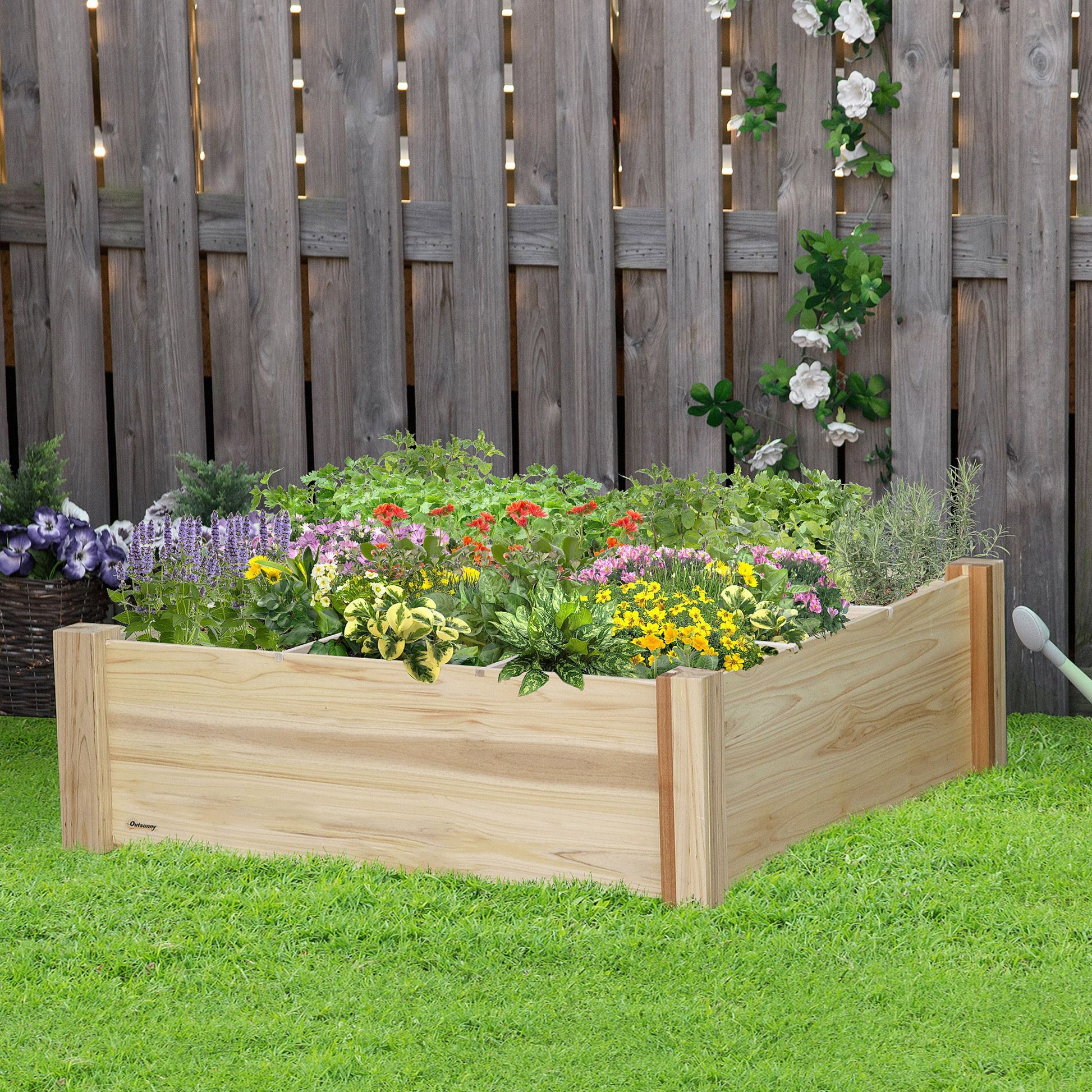Outsunny Huerto Urbano Madera Cuadrada Para Cultivos Plantas Flores 90x90x28cm_1