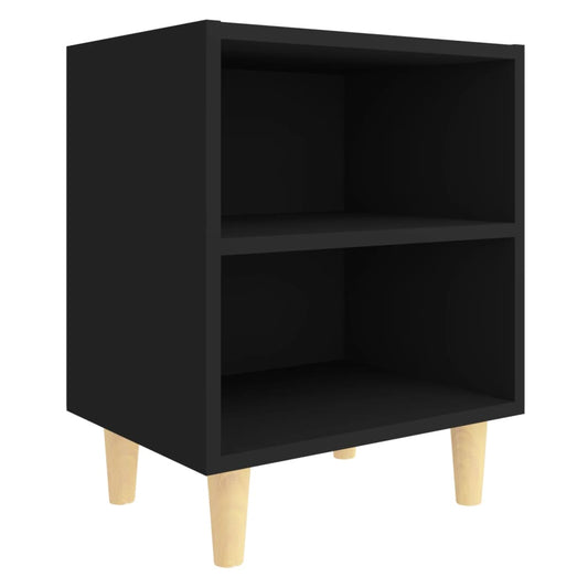 Mesita De Noche Con Patas De Madera Maciza Negra 40x30x50 Cm_0