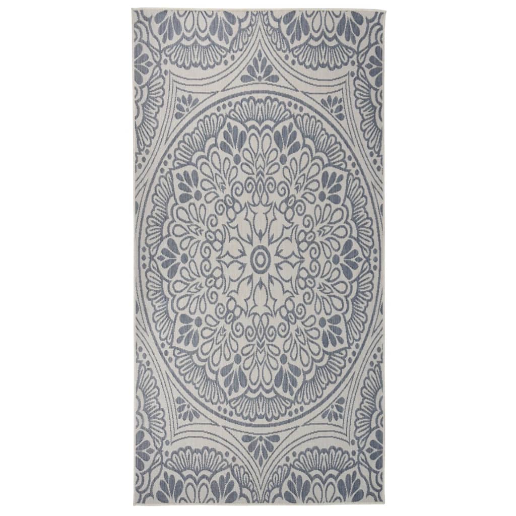Alfombra De Exterior De Tejido Plano Rayas Azules 100x200 Cm_1