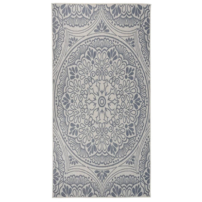 Alfombra De Exterior De Tejido Plano Rayas Azules 100x200 Cm_1