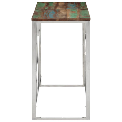 Mesa Consola Acero Inoxidable Madera Maciza Reciclada Plateada_1