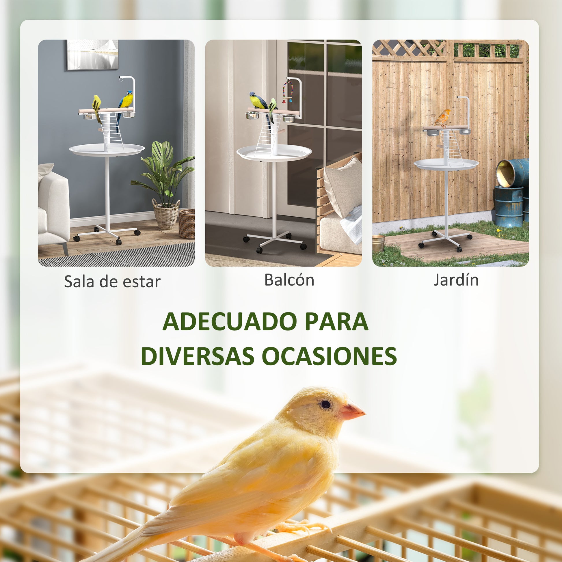 Pawhut Comedero De Pájaros Para Exterior Con Ruedas Ø60x138 Cm Blanco_3
