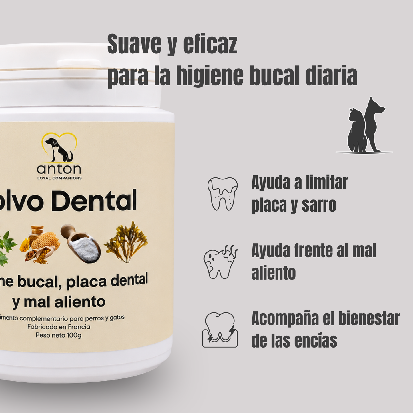 Polvo dental natural para perros y gatos – Limpieza dental, sarro y mal aliento – 100 g_1