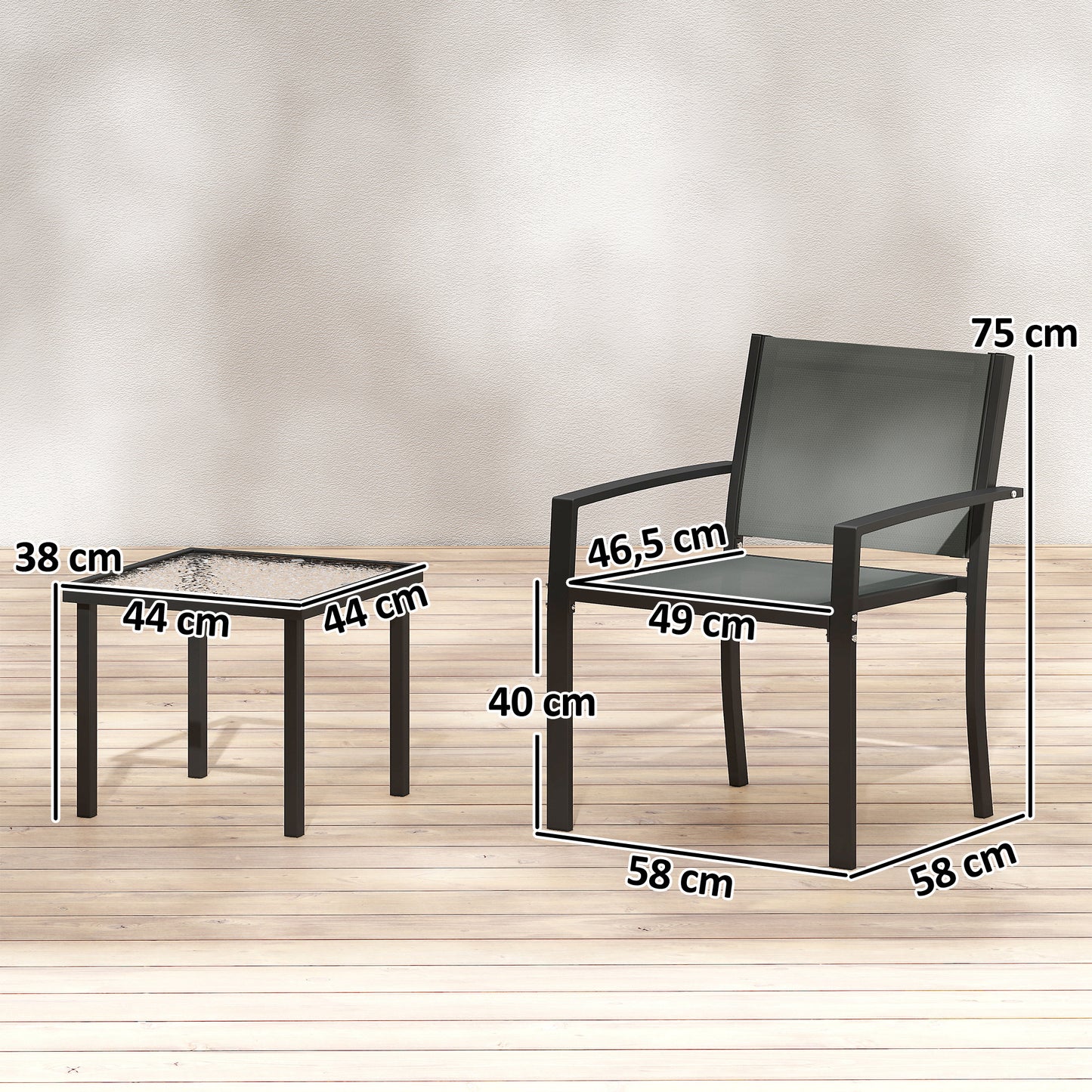 Outsunny Conjunto De Mesa Y 2 Sillas De Terraza Exterior 3 Piezas Gris Claro_2