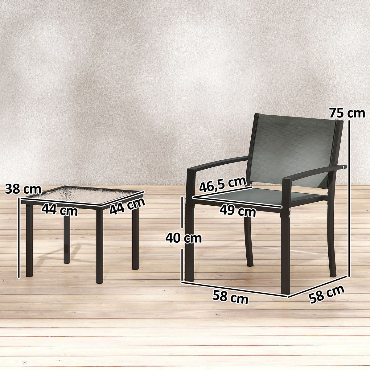 Conjunto De Bistró Outsunny Acero, Textilene Gris Claro 58x58x75 Cm_2