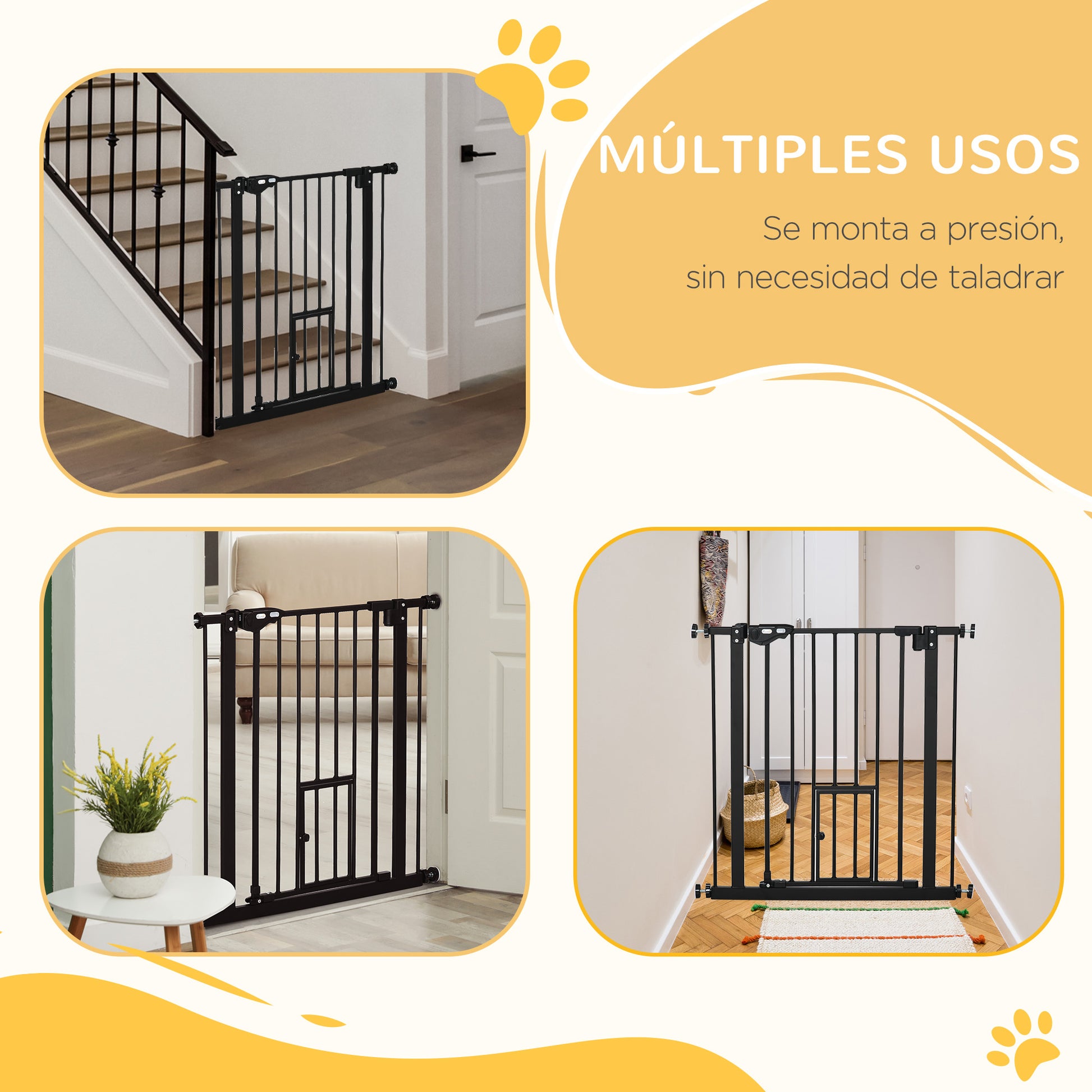 Pawhut Barrera De Seguridad Para Perros Extensible 74-80x76,2 Cm Negro_3