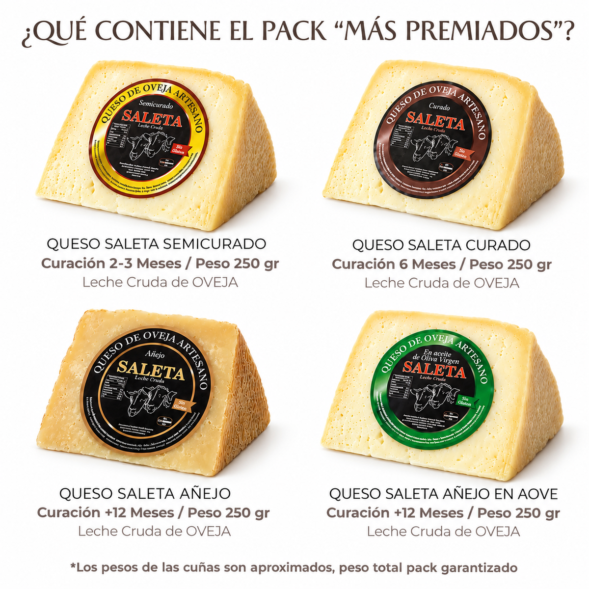 Caja Quesos Gourmet | Queso Oveja | 4 Cuñas Queso Curado, Semicurado, Añejo Y En Aceite De Oliva Virgen Extra | 250g X 4_1