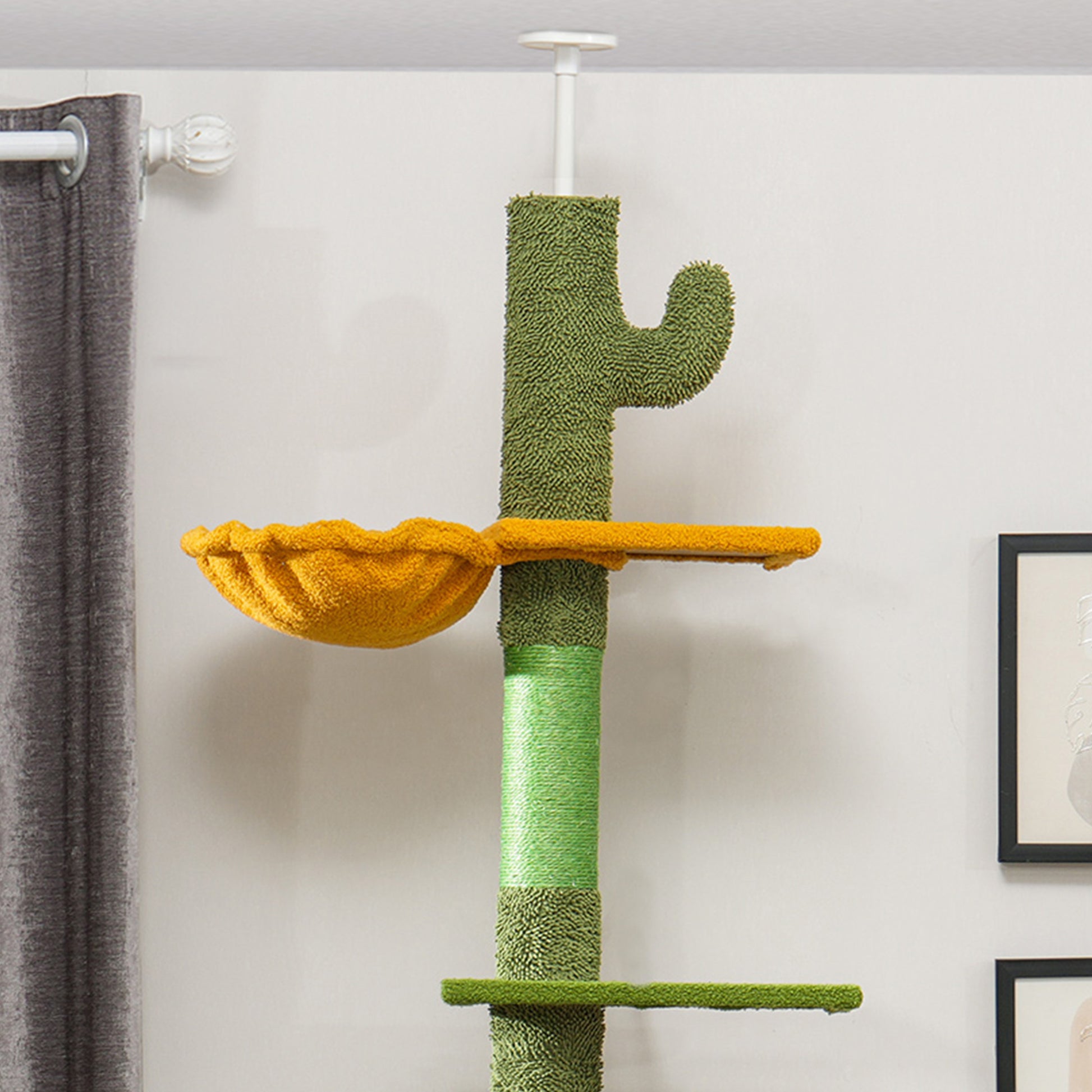 Pawhut Árbol Para Gatos De Suelo A Techo Altura Ajustable 230-275 Cm Verde_3