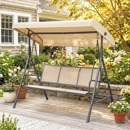 Outsunny Columpio De Jardín De 3 Plazas Techo Ajustable 175x118x159 Cm Beige_4