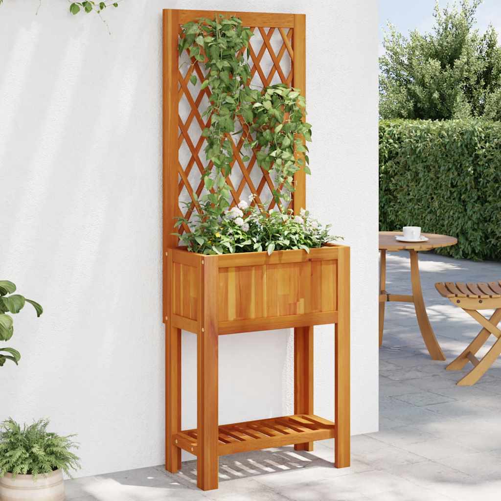 Jardinera Con Enrejado Y Estante Acacia Maciza 55x29,5x152 Cm_1