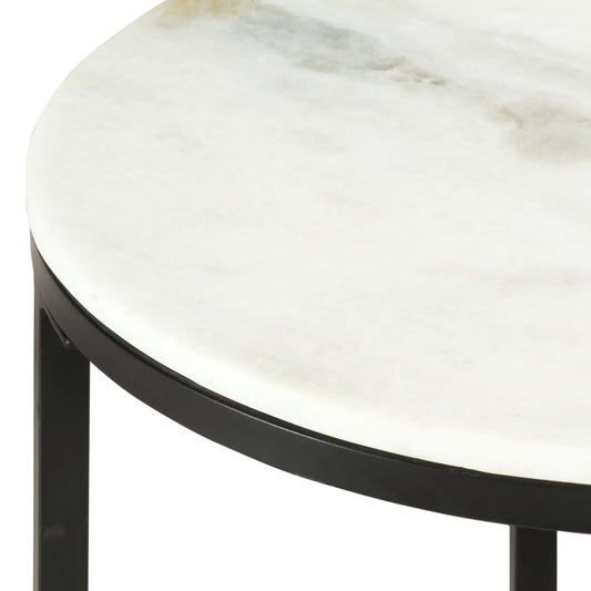Mesa De Centro Mármol Macizo Auténtico Blanco Y Negro Ø50 Cm_0