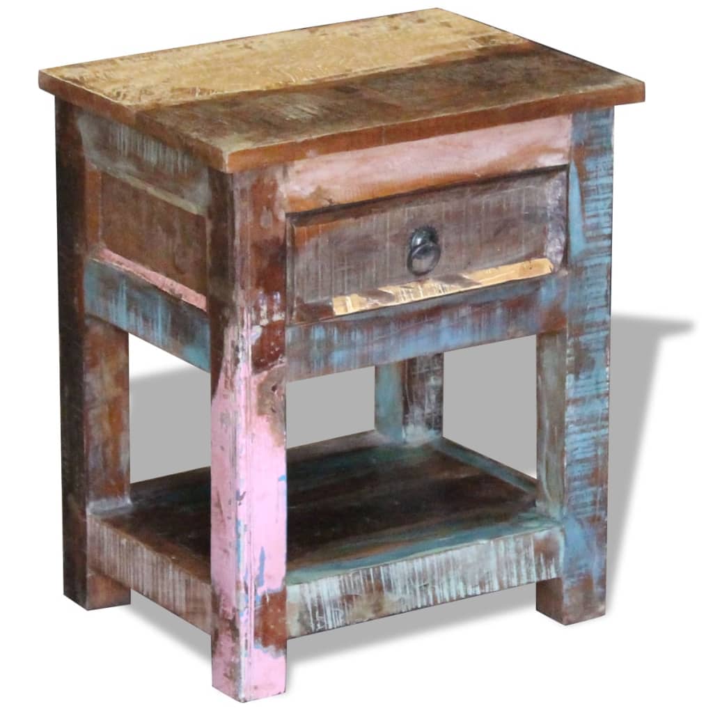 Mesa Auxiliar Con 1 Cajón Madera Maciza Reciclada 43x33x51 Cm_2