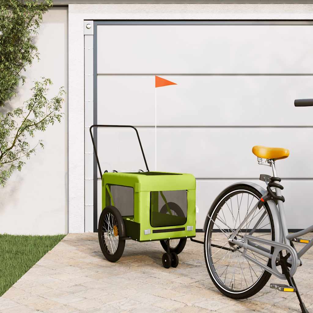 Remolque De Bicicleta Mascotas Hierro Tela Oxford Verde Negro_1