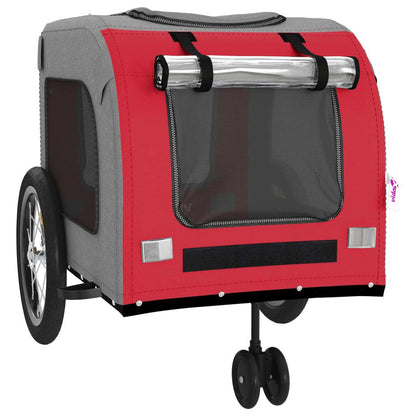 Vidaxl Remolque De Bicicleta Mascotas Hierro Tela Oxford Rojo Gris_4
