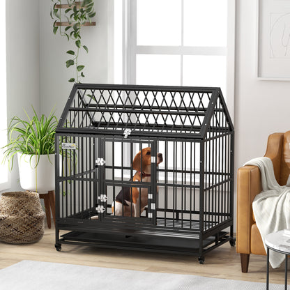 Pawhut Jaula Para Perros Grandes 123x74x125 Cm Con Ruedas Puertas Negro_1