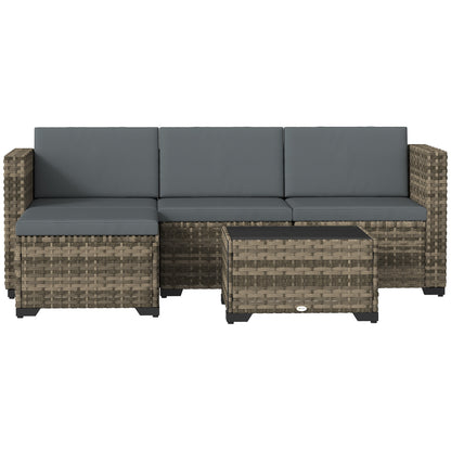 Outsunny Conjunto Muebles Jardín Exterior De Ratán 5 Piezas Cojines Gris Oscuro_3