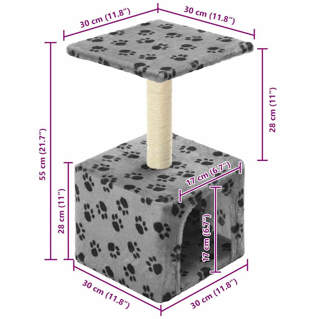 Vidaxl Rascador Para Gatos Con Poste De Sisal 55 Cm Huellas Beige_2