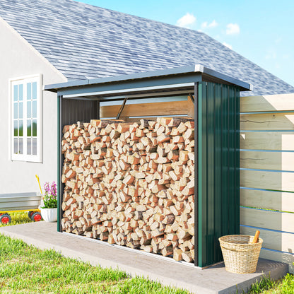 Outsunny Casetilla Para Leña Acero Galvanizado Con Base Elevada 213x66,5x150 Cm_1