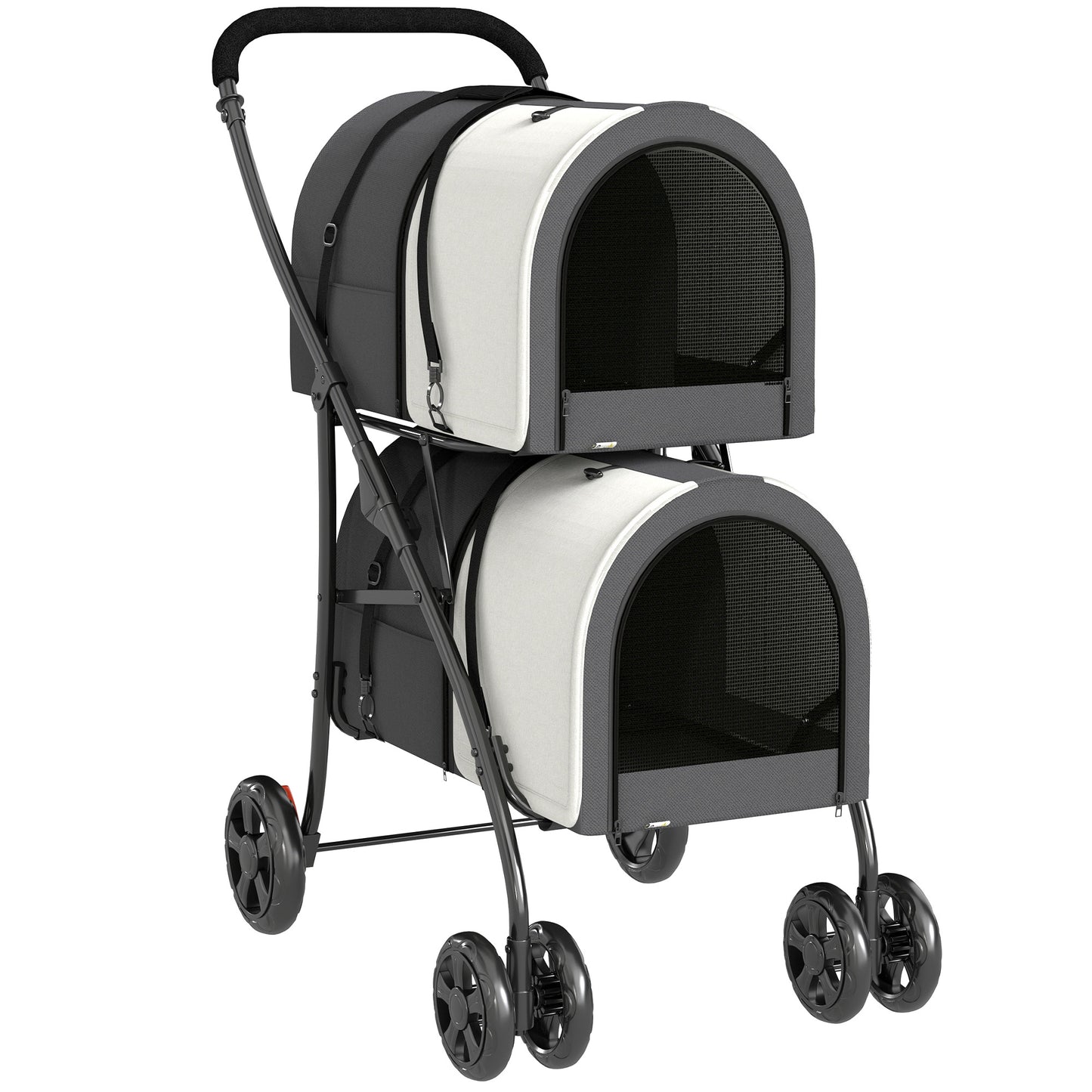 Pawhut Carrito Doble Para Perros Plegable Con 2 Transportines 66x50x98 Cm_0