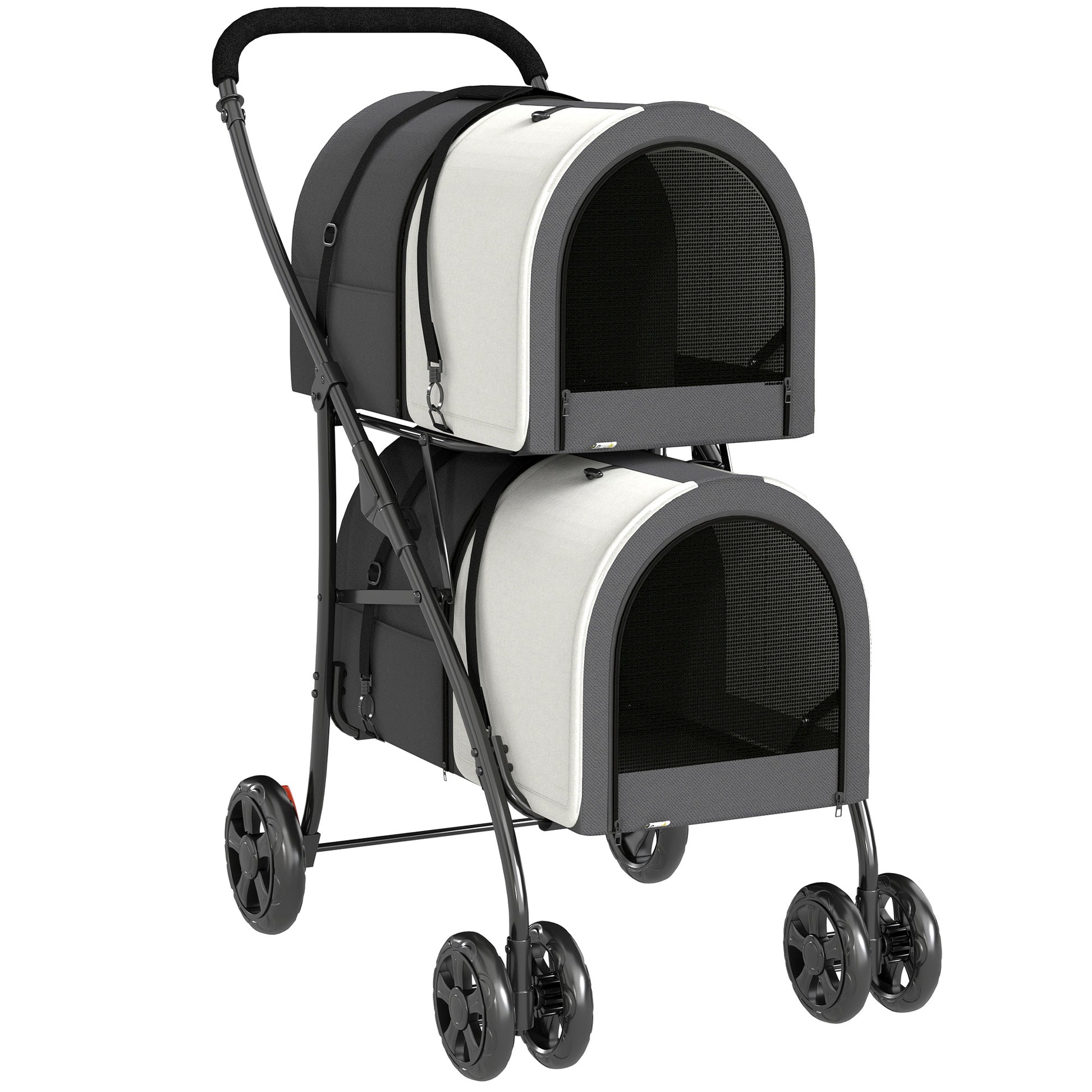 Pawhut Carrito Doble Para Perros Plegable Con 2 Transportines 66x50x98 Cm_0