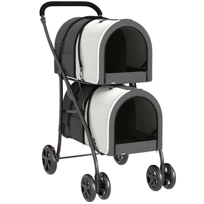 Pawhut Carrito Doble Para Perros Plegable Con 2 Transportines 66x50x98 Cm_0