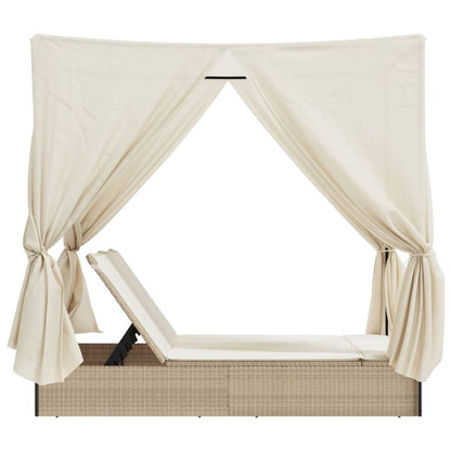 Tumbona Doble Con Techo Y Cortinas Ratán Sintético Beige / Vetonek_2