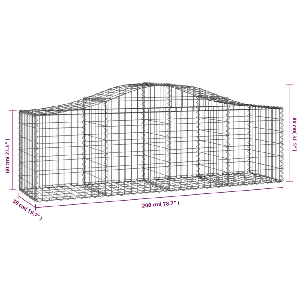 Cestas De Gaviones 25 Uds Forma De Arco Hierro 200x50x60/80 Cm_5