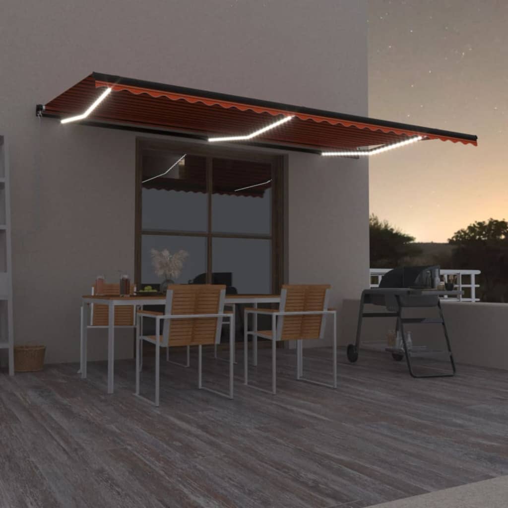 Toldo Manual Retráctil Con Luz Led Naranja Y Marrón 600x300 Cm_1