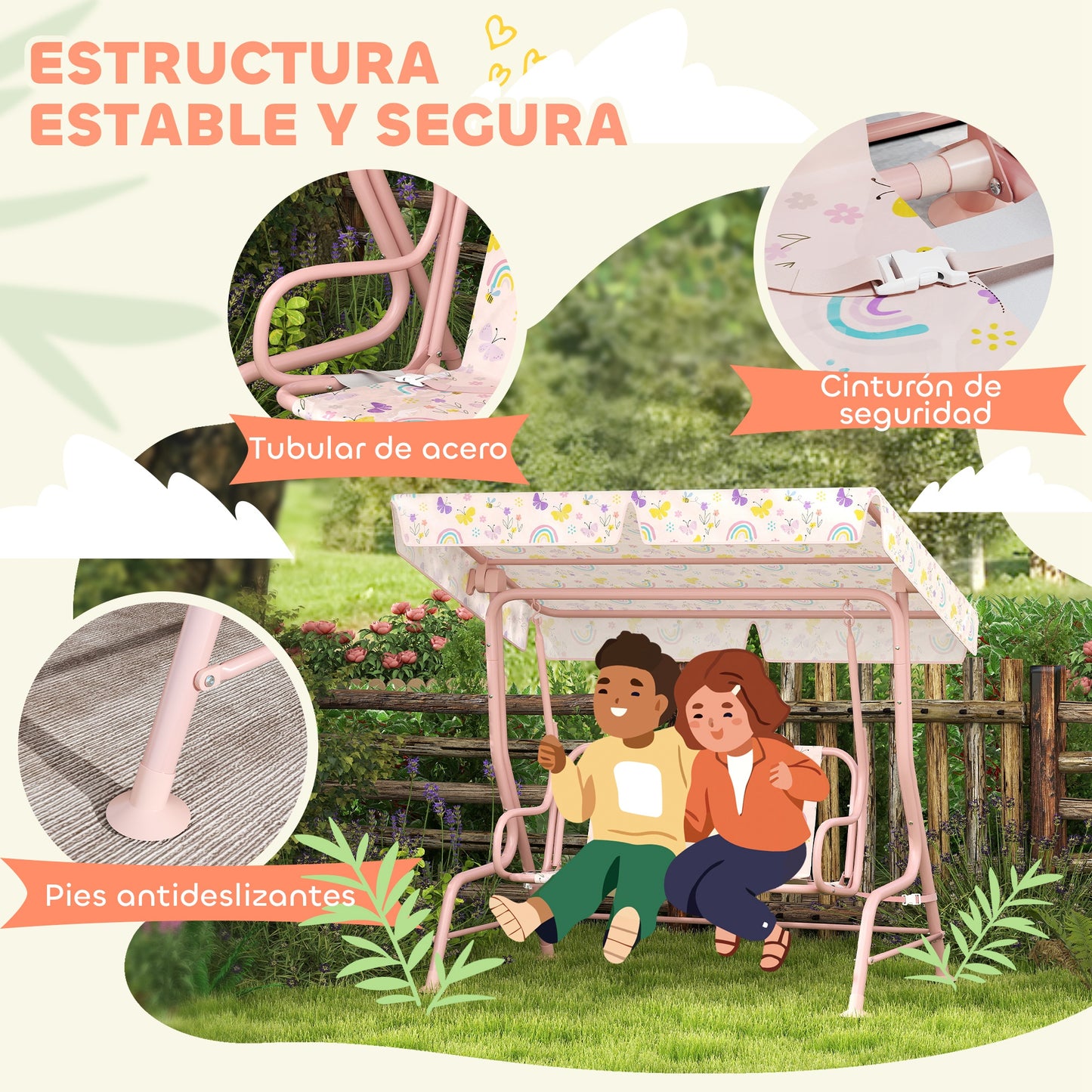 Aiyaplay Columpio De Jardín Exterior Para Niños De +3 Años 112x75x120 Cm Rosa_3