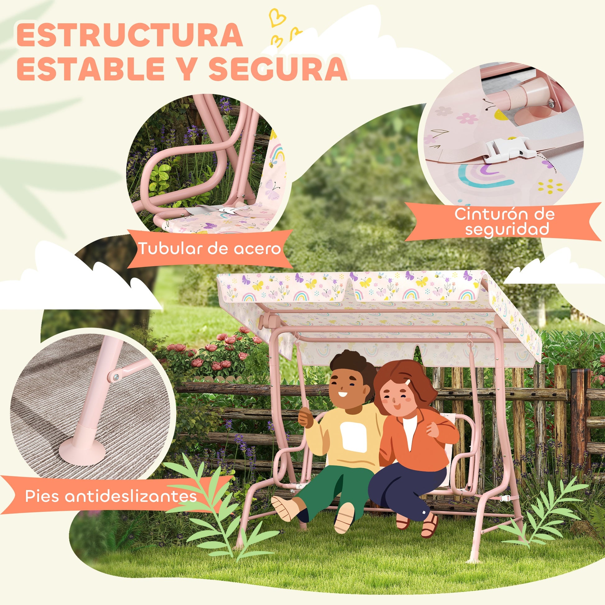 Aiyaplay Columpio De Jardín Exterior Para Niños De +3 Años 112x75x120 Cm Rosa_3
