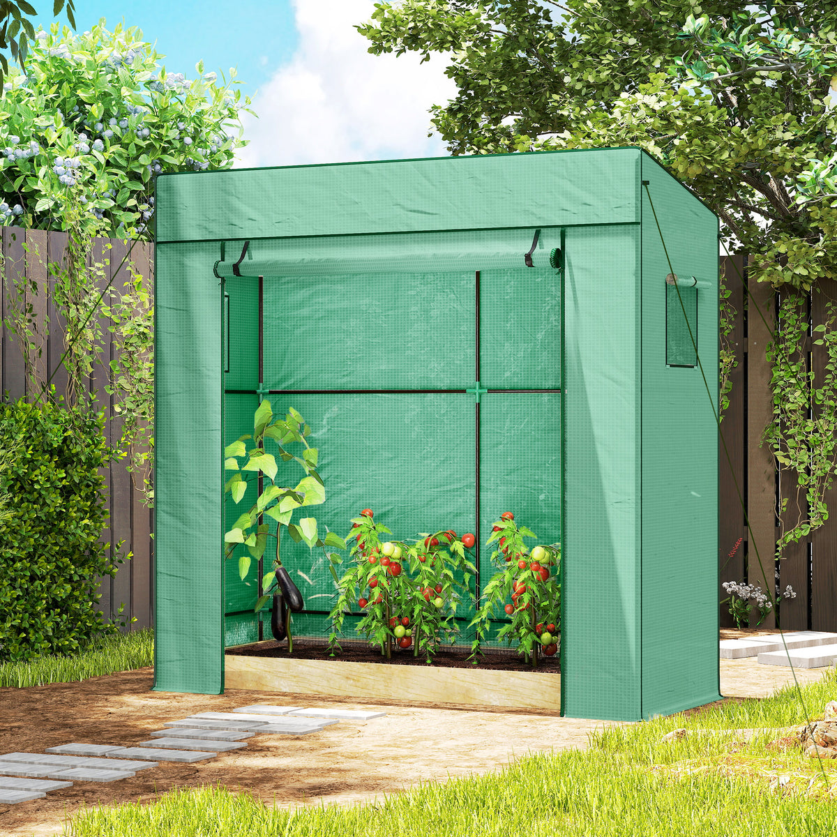 Invernadero Outsunny Acero, Pe Verde 196x77x197 Cm_3
