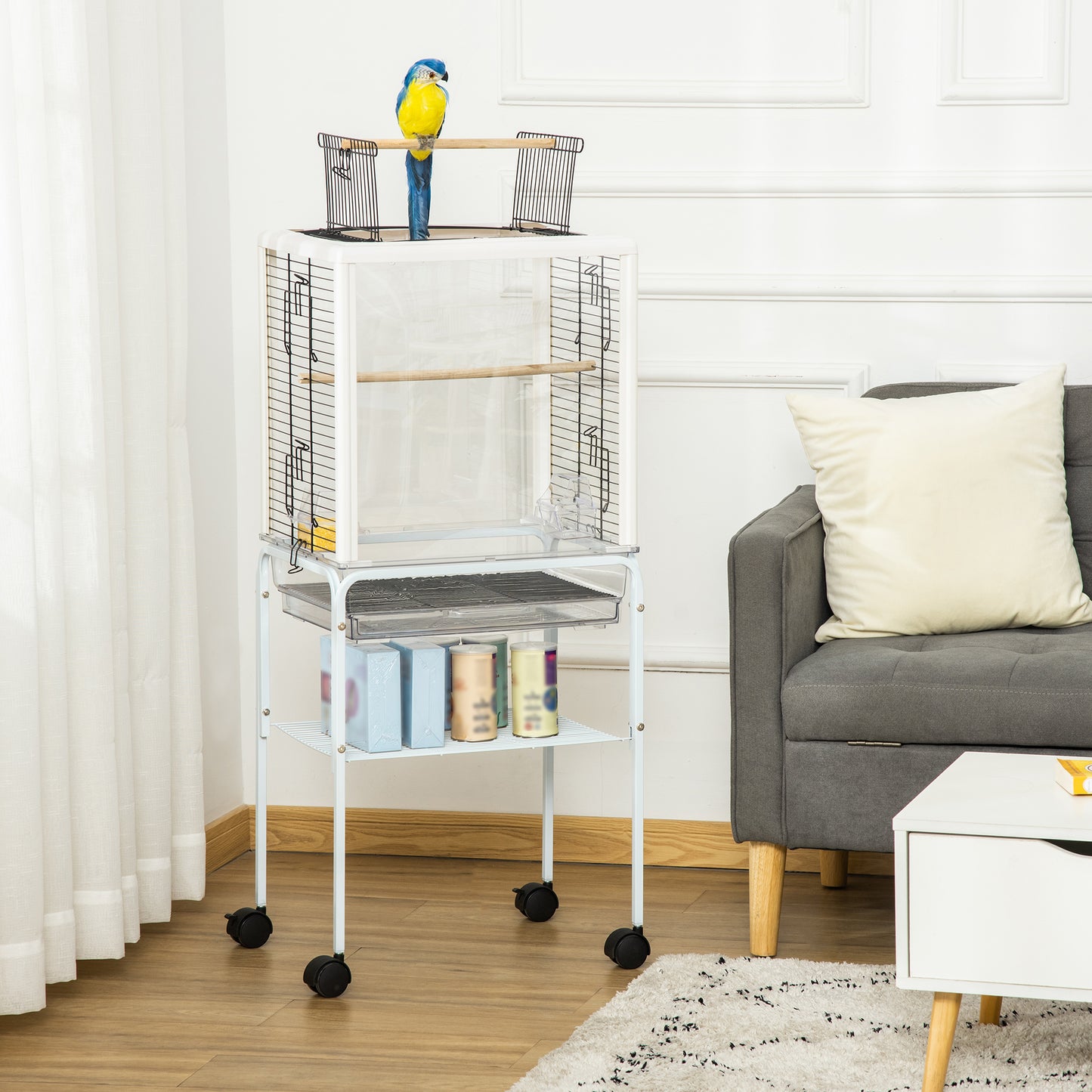 Pawhut Jaula Para Pájaros Con Soporte Desmontable 4 Ruedas Techo Abrible Bandeja_1