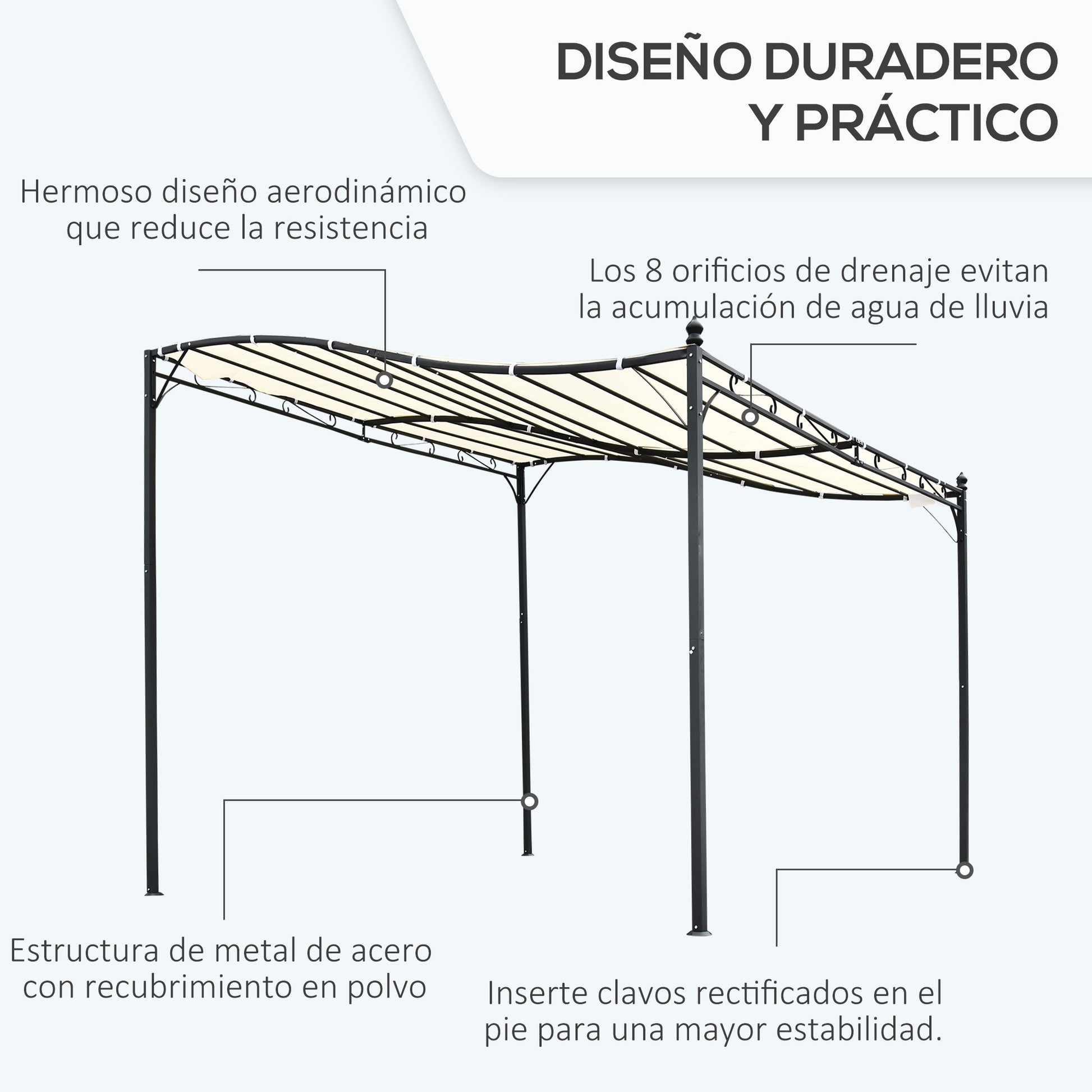 Outsunny Pérgola Gazebo Toldo De Pared Jardín Patio Terraza 3x3x2.5m_4