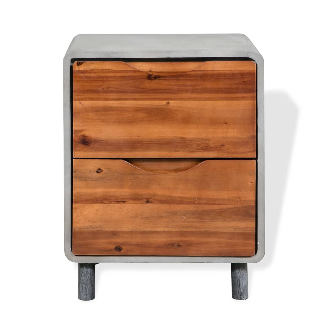 Mesita De Noche De Hormigón Y Madera Maciza Acacia 40x30x50 Cm_0